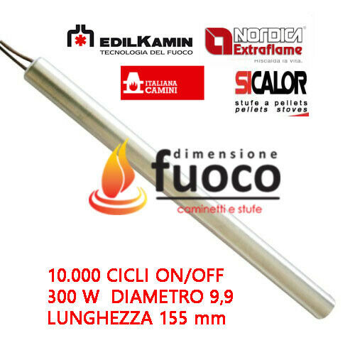 Candeletta Accensione Resistenza 300W Raccordo 3/8 Stufa Pellet, 9,9X160mm